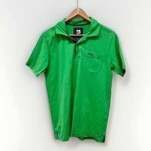 Quiksilver Mens Polo Shirt Green Short‎ Sleeve Casual Pocket Top Y2K Preppy